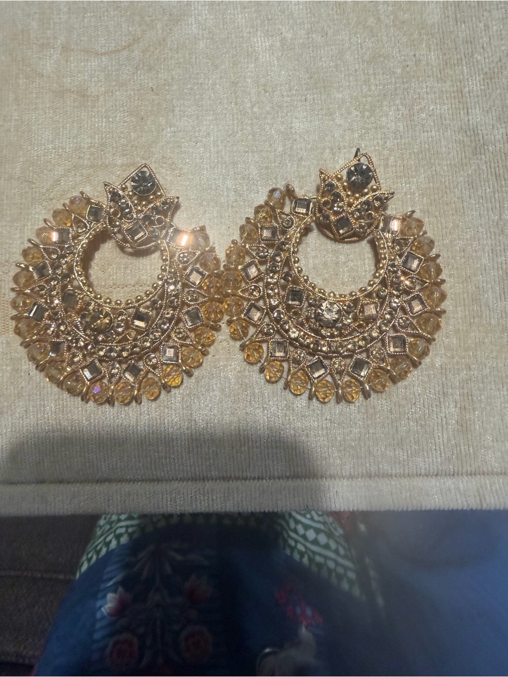 Gold-Tone Filigree Crystal Hoop Earrings